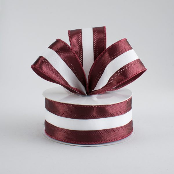 1.5  Satin Team Stripe Ribbon: Maroon & White (10 Yards) For Sale