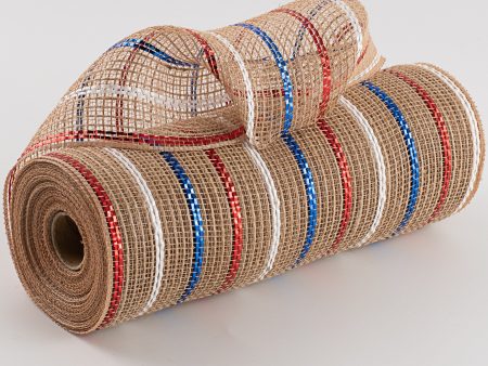 10  Poly Jute Deco Mesh: Natural With Red, White, Blue (10 Yards) Online