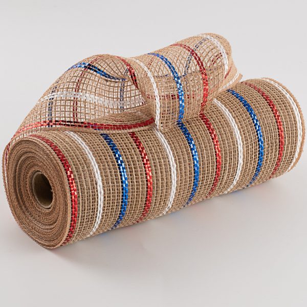 10  Poly Jute Deco Mesh: Natural With Red, White, Blue (10 Yards) Online