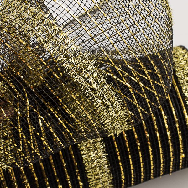 10  Poly Deco Tinsel Mesh: Black & Gold (10 Yards) For Discount