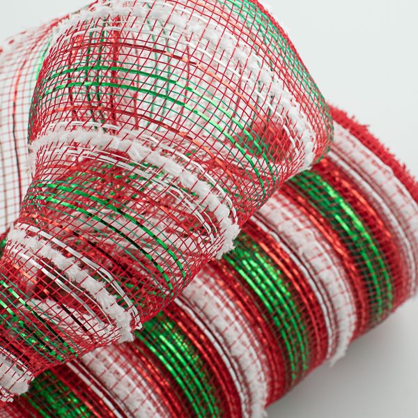 10  Snowdrift Deco Mesh: Red, White, Emerald Metallic Stripe For Cheap