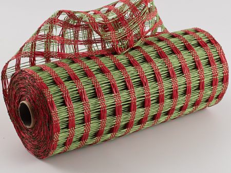 10  Poly Burlap Check Mesh: Lime Green & Red Online Sale