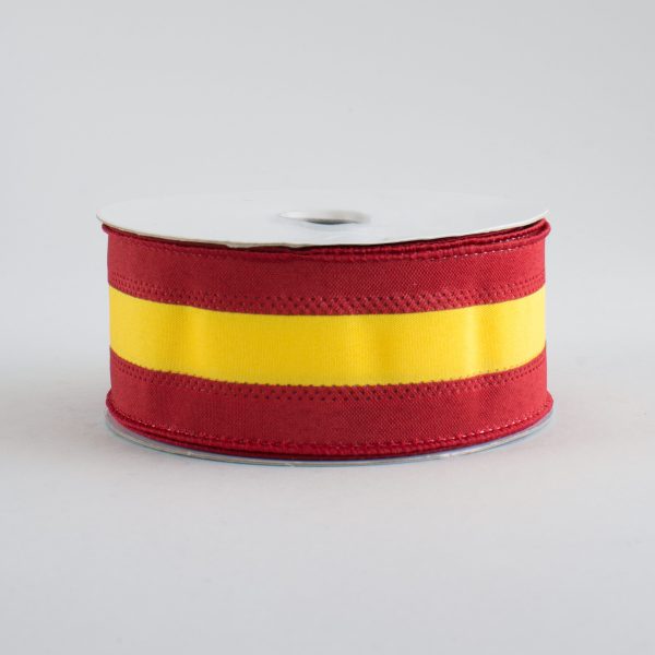 1.5  Satin Team Stripe Ribbon: Red & Gold (10 Yards) Supply