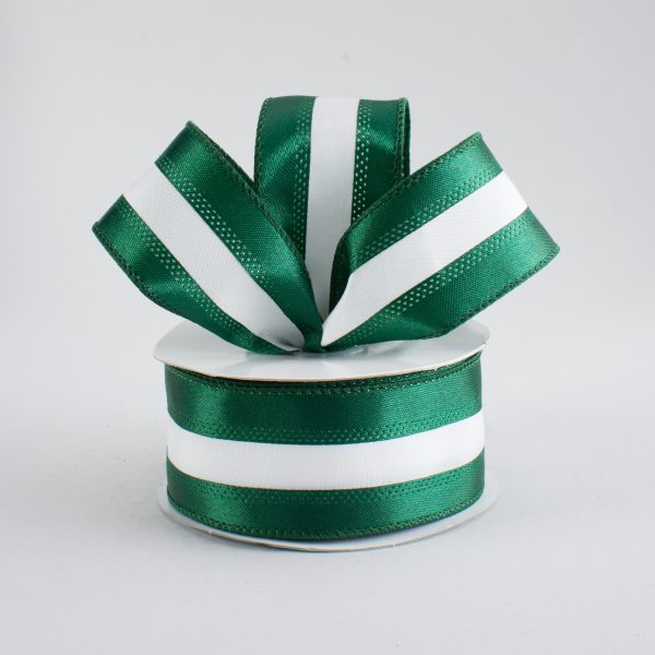 1.5  Satin Team Stripe Ribbon: Hunter & White (10 Yards) Fashion