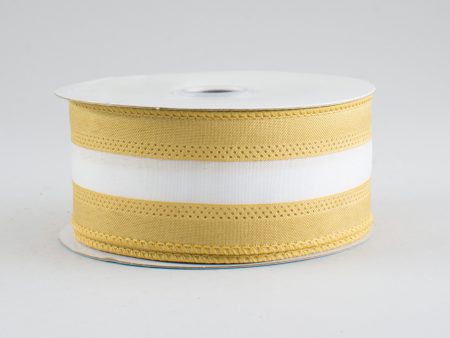 1.5  Satin Team Stripe Ribbon: Old Gold & White (10 Yards) Discount