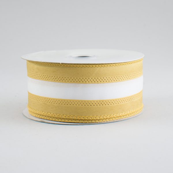 1.5  Satin Team Stripe Ribbon: Old Gold & White (10 Yards) Discount