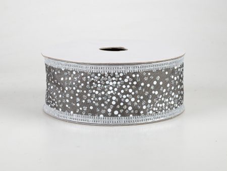 1.5  Glitter Pin Dots Ribbon: Pewter Silver (10 Yards) Online Hot Sale