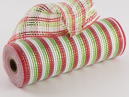 10  Wide Foil Stripes Poly Deco Mesh: Christmas Multi (10 Yards) For Sale