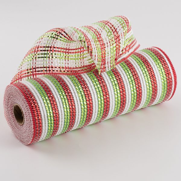 10  Wide Foil Stripes Poly Deco Mesh: Christmas Multi (10 Yards) For Sale