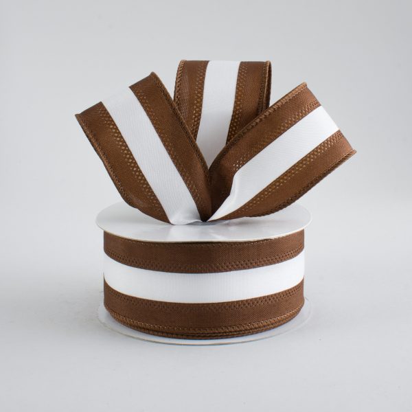 1.5  Satin Team Stripe Ribbon: Brown & White Online Sale