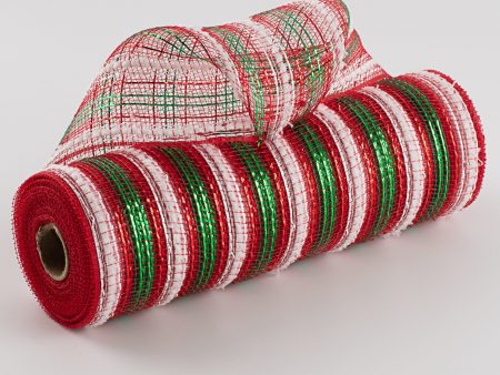 10  Snowdrift Deco Mesh: Red, White, Emerald Metallic Stripe For Cheap