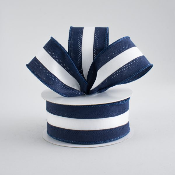 1.5  Satin Team Stripe Ribbon: Navy & White (10 Yards) Online now