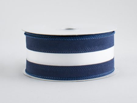 1.5  Satin Team Stripe Ribbon: Navy & White (10 Yards) Online now