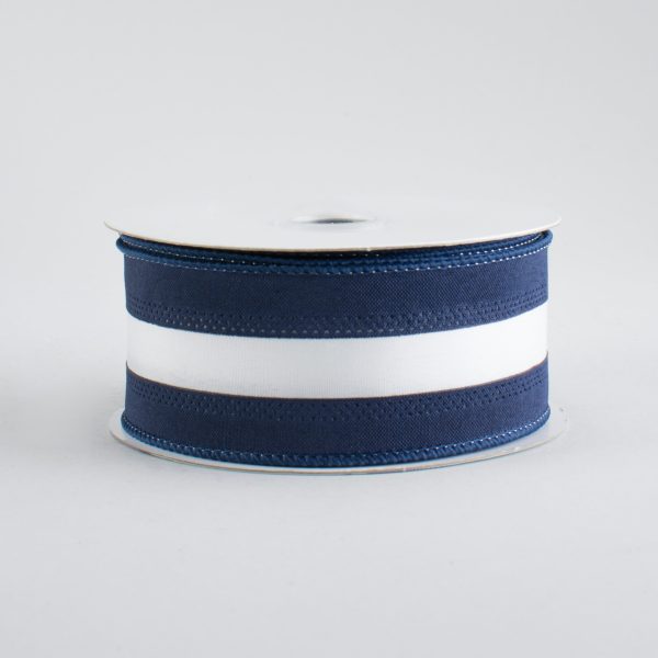 1.5  Satin Team Stripe Ribbon: Navy & White (10 Yards) Online now