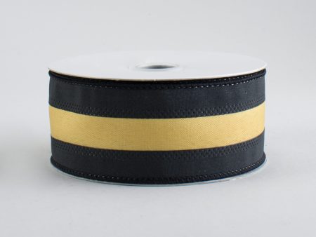 1.5  Satin Team Stripe Ribbon: Black & Old Gold (10 Yards) Sale