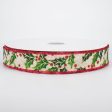 1.5  Glittered Holly on Canvas Ribbon (50 Yards) Online now