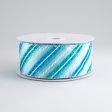 1.5  Glitter Diagonal Stripe Ribbon: Aqua, Blue, White (10 Yards) For Discount