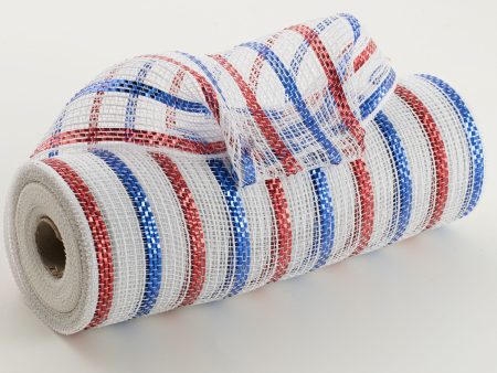 10  Cotton Poly Deco Mesh: Red White Blue (10 Yards) Online Hot Sale