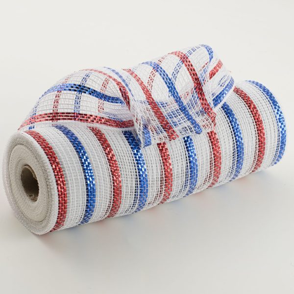 10  Cotton Poly Deco Mesh: Red White Blue (10 Yards) Online Hot Sale