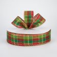 1.5  Red & Green Plaid with Foil Ribbon (50 Yards) For Sale