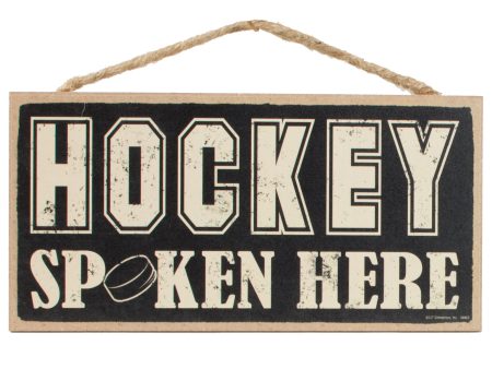 10  Wooden Sign: Hockey Spoken Here Hot on Sale