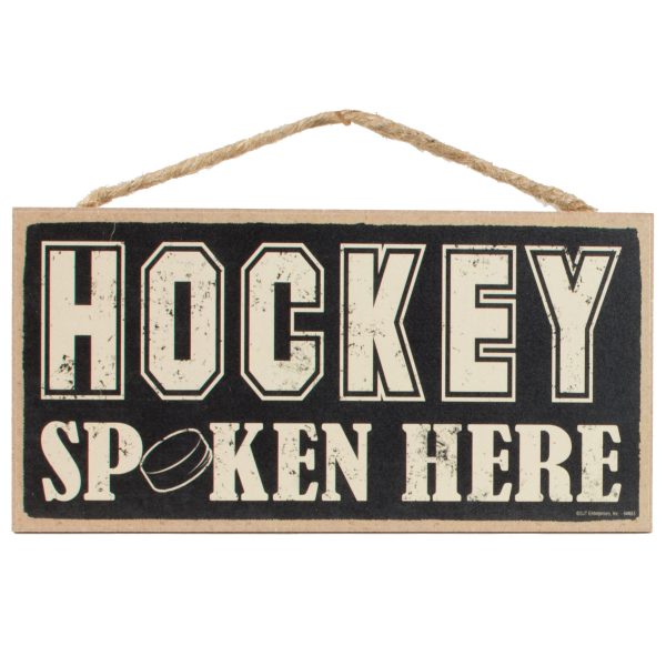 10  Wooden Sign: Hockey Spoken Here Hot on Sale