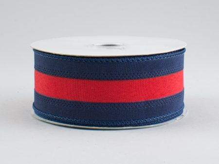 1.5  Satin Team Stripe Ribbon: Navy & Red (10 Yards) For Sale