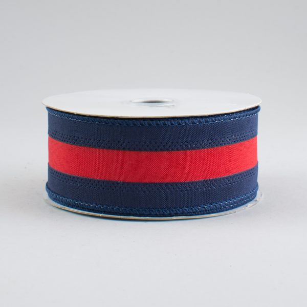 1.5  Satin Team Stripe Ribbon: Navy & Red (10 Yards) For Sale