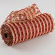 10  Poly Burlap Check Mesh: Red & Beige For Sale