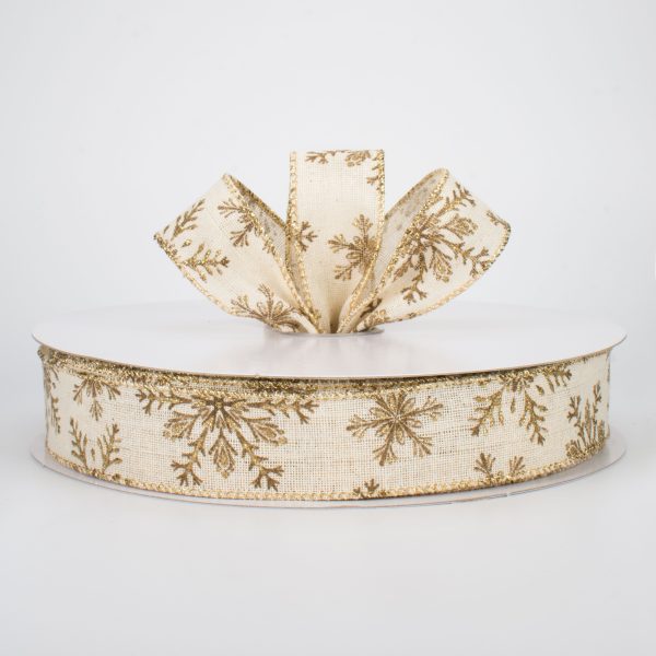 1.5  Vintage Glittered Snowflakes on Canvas Ribbon (50 Yards) Sale