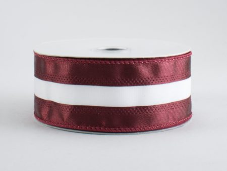 1.5  Satin Team Stripe Ribbon: Maroon & White (10 Yards) For Sale