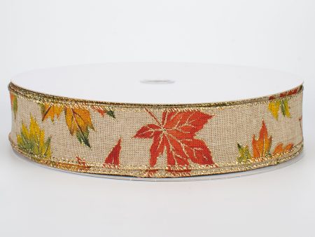 1.5  Glittered Fall Leaves Ribbon (50 Yards) Sale