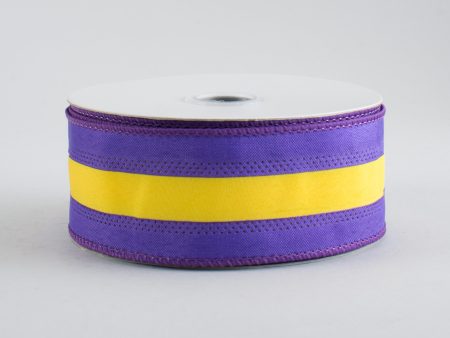 1.5  Satin Team Stripe Ribbon: Purple & Gold (10 Yards) Online Sale