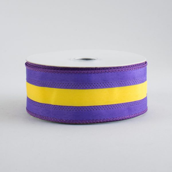 1.5  Satin Team Stripe Ribbon: Purple & Gold (10 Yards) Online Sale