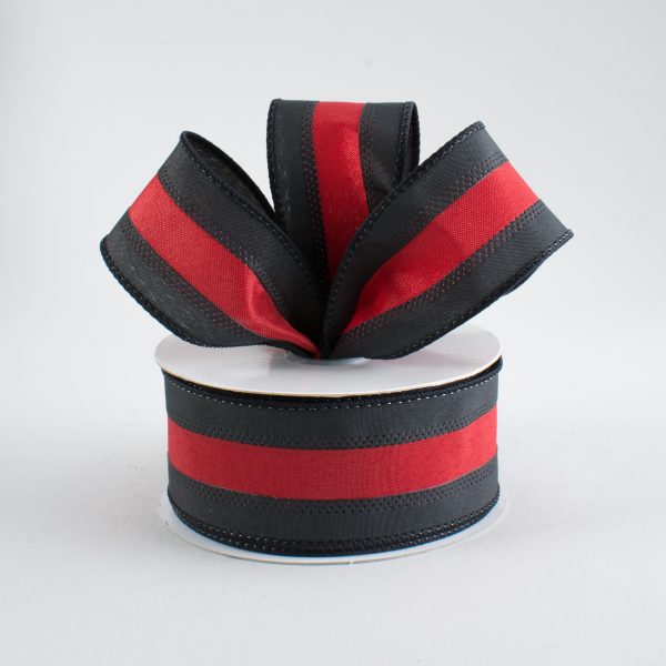 1.5  Satin Team Stripe Ribbon: Black & Garnet (10 Yards) Supply