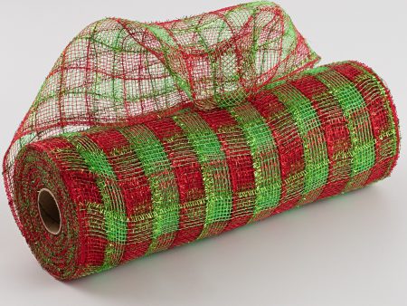 10  Poly Deco Tinsel Mesh: Red & Lime Check Cheap