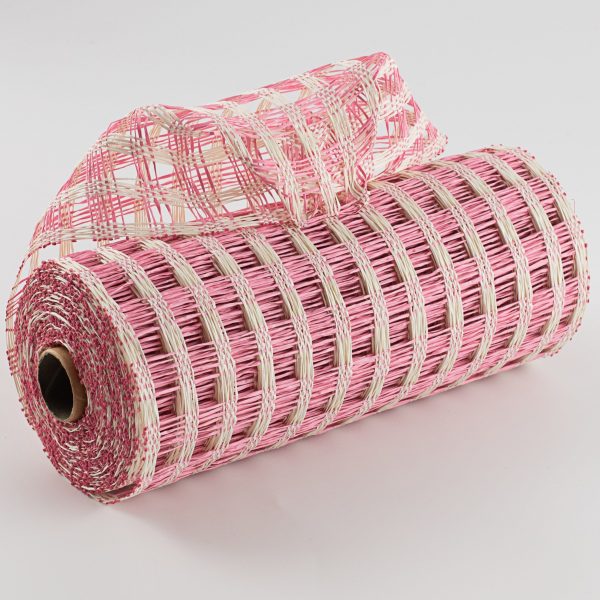 10  Poly Burlap Check Mesh: Pink & Cream on Sale