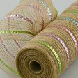 10  Burlap Deco Mesh: Natural With Metallic Pastel Stripes (10 Yards) on Sale