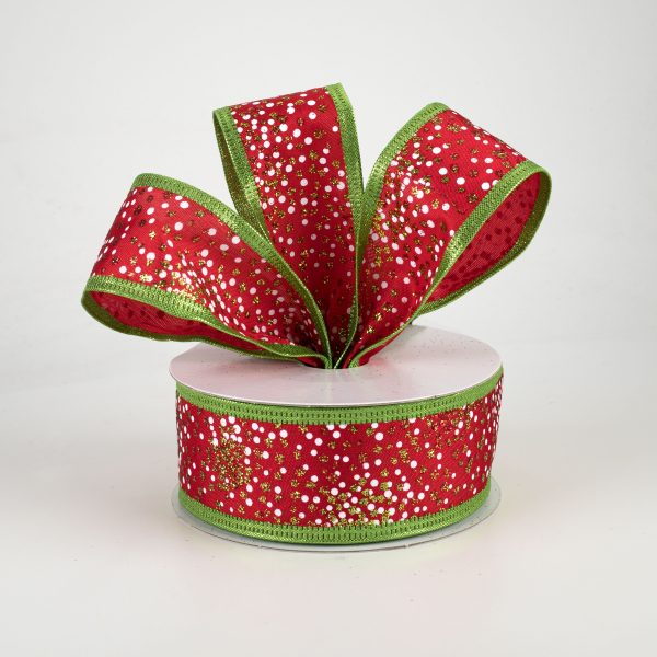 1.5  Glitter Pin Dots Ribbon: Christmas (10 Yards) For Cheap