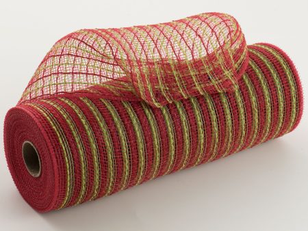 10  Poly Jute Deco Mesh: Red & Lime Thin Stripe (10 Yards) Online Hot Sale