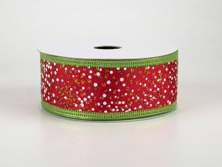 1.5  Glitter Pin Dots Ribbon: Christmas (10 Yards) For Cheap