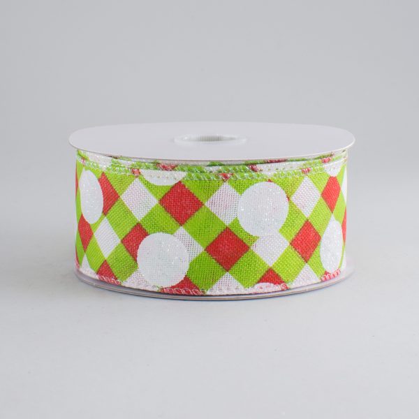 1.5  Gingham Basket Weave Ribbon: Christmas Glitter Dot (10 Yards) For Sale