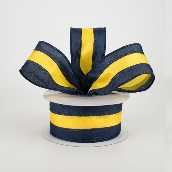 1.5  Satin Team Stripe Ribbon: Navy & Yellow Gold (10 Yards) Fashion