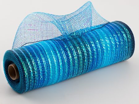 10  Poly Deco Mesh: Blue Iridescent Ombré Hot on Sale