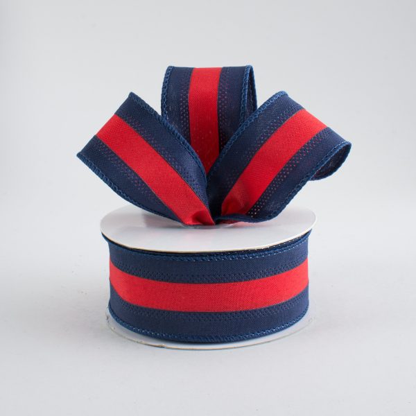 1.5  Satin Team Stripe Ribbon: Navy & Red (10 Yards) For Sale