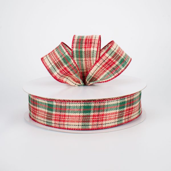 1.5  Natural Christmas Plaid with Foil Ribbon (50 Yards) For Discount