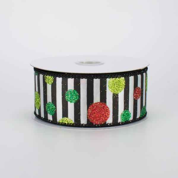 1.5  Stripe Ribbon: Christmas Glitter Dot (10 Yards) Online now